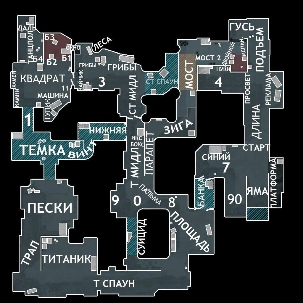 Расстановка и название позиций на карте Dust 2 в CS:GO