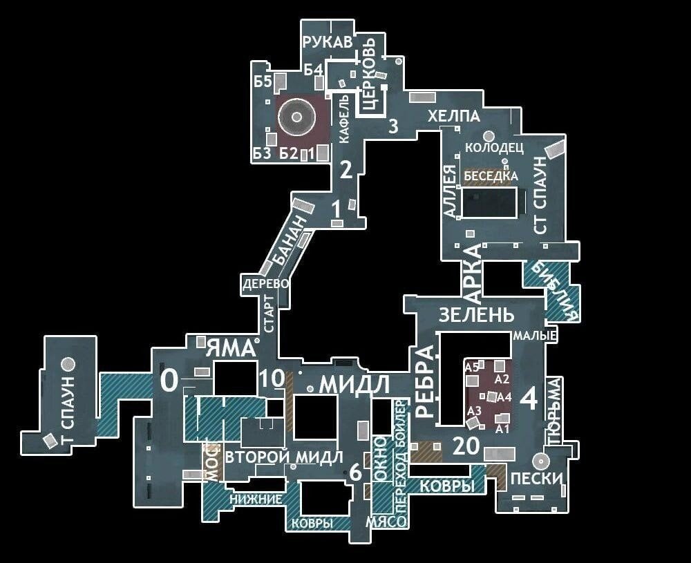 Расположение и название позиций на карте Inferno в CS:GO