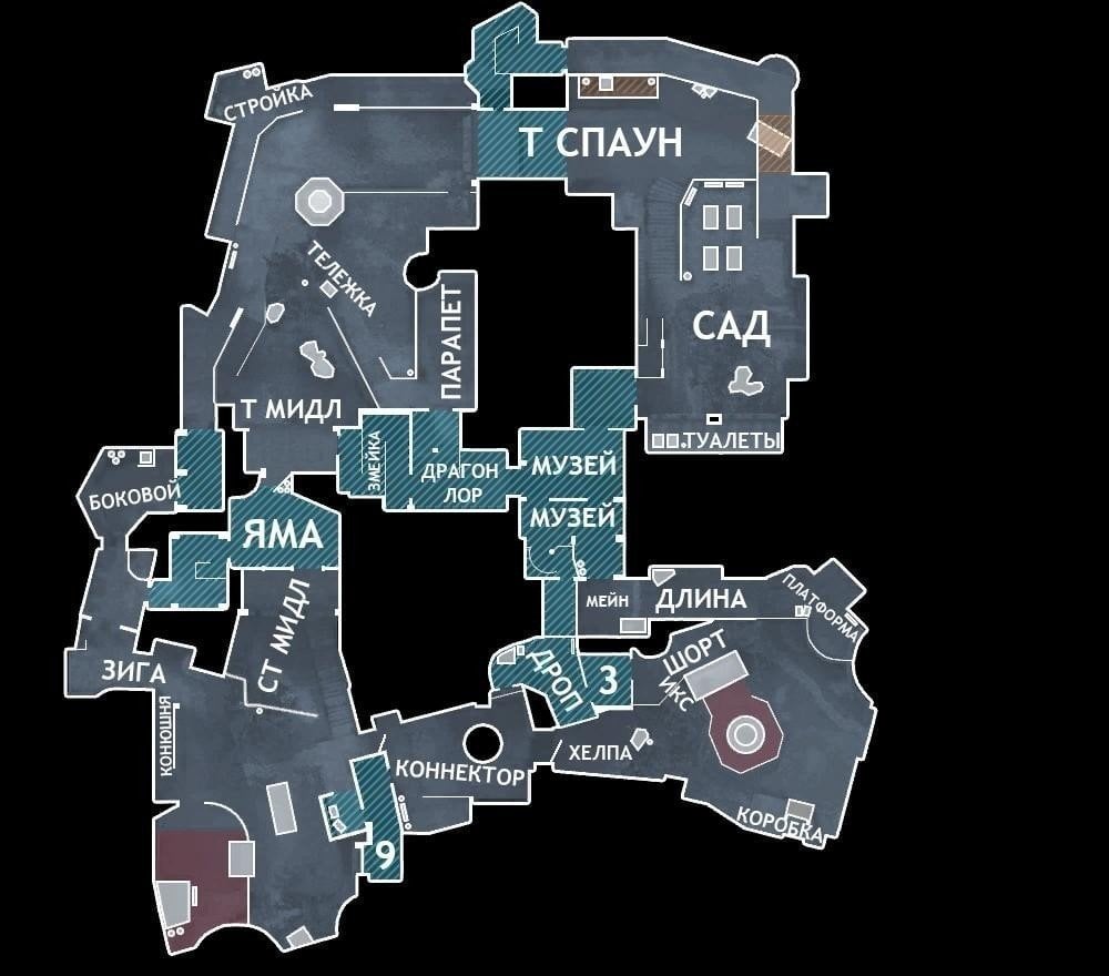 Расстановка и название точек на карте Cobblestone в CS:GO