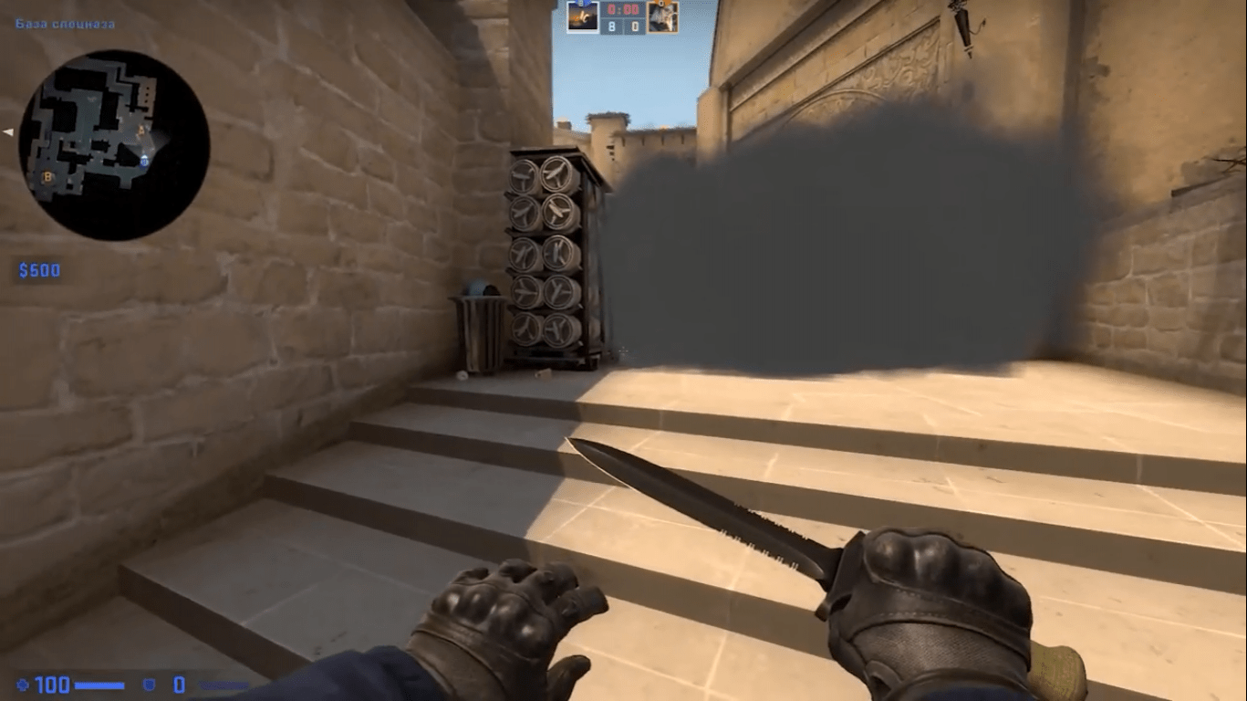 Раскидка смоков в CS:GO Mirage (на точке «А»)