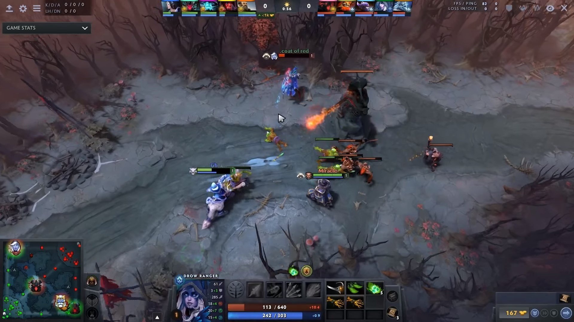 GH разменивается с Drow Ranger под вышкой, заставляя её тратить реген и пропускать крипов