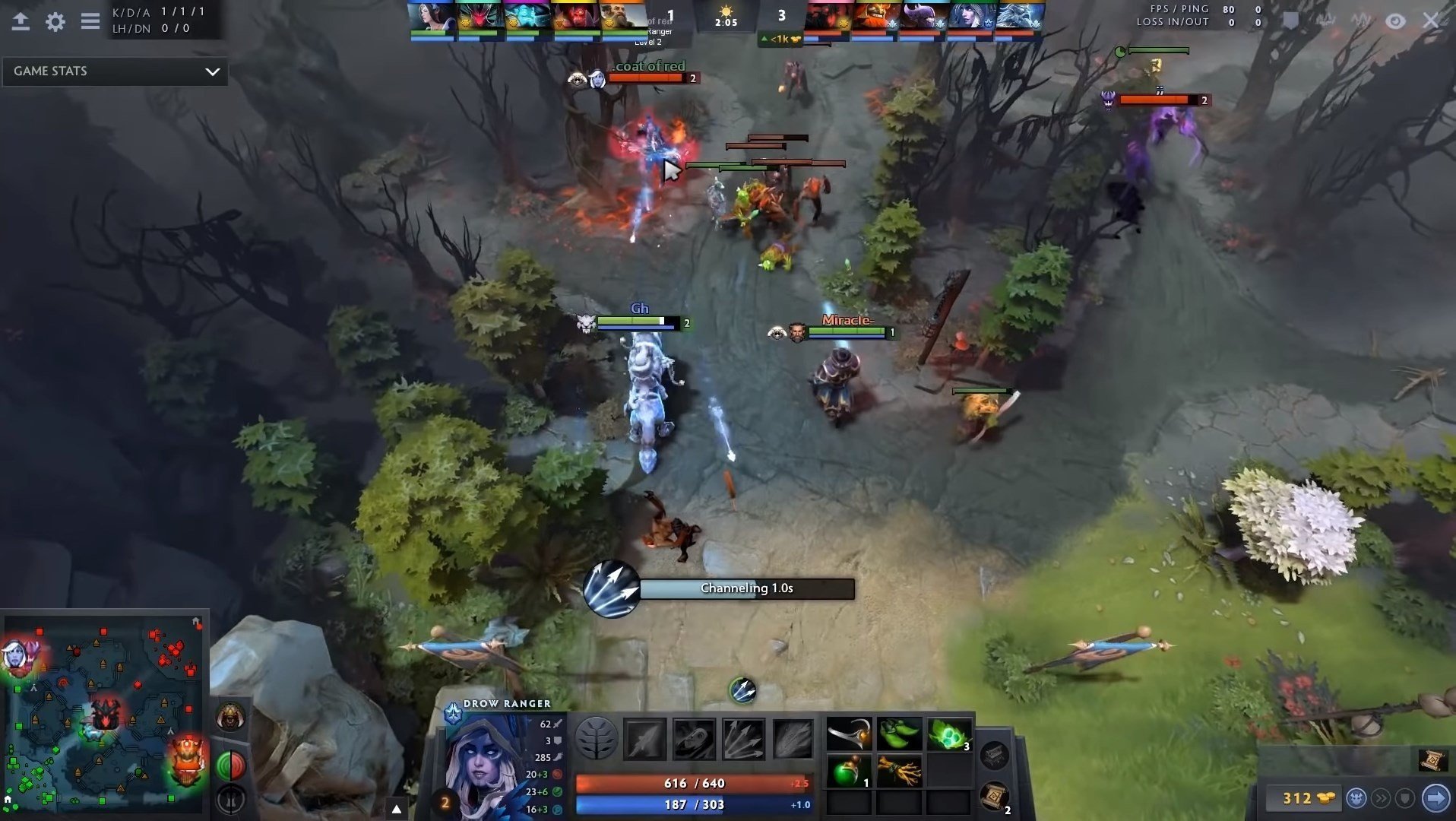 GH попадает стрелой в момент, когда Drow Ranger кастит Multishot