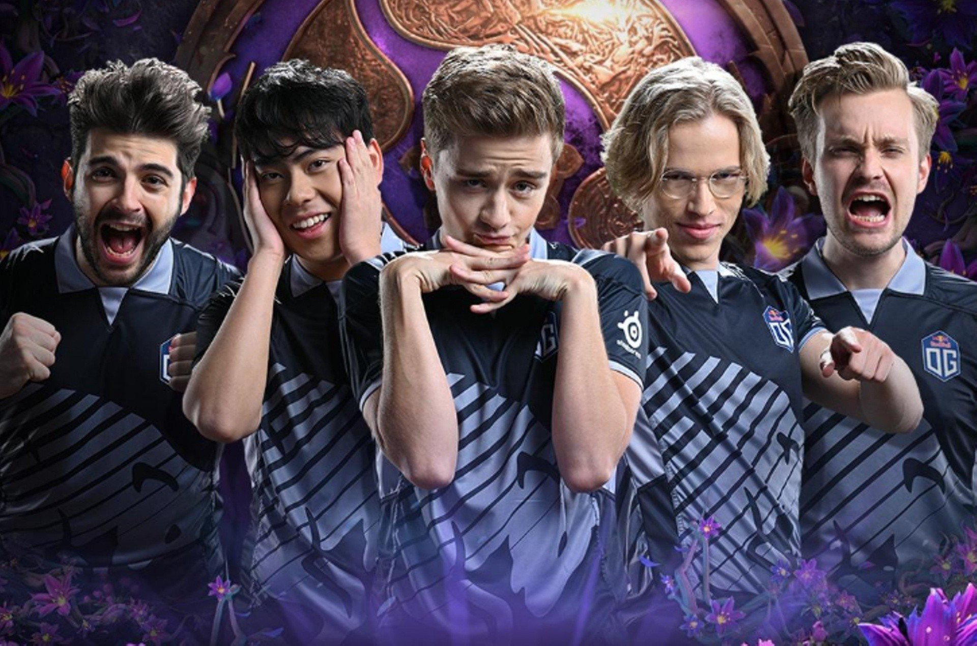 Чемпионский состав OG, вот они слева направо: Ceb, Ana, N0tail, TopSon, JerAx