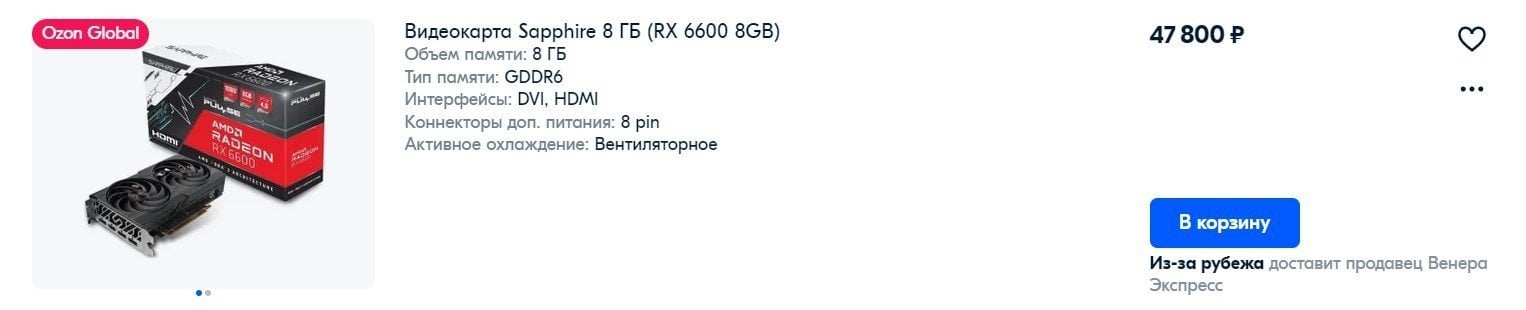 Самая дешевая RX 6600 на OZON