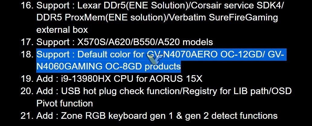 Утечка из приложения Gigabyte / Источник: Videocardz