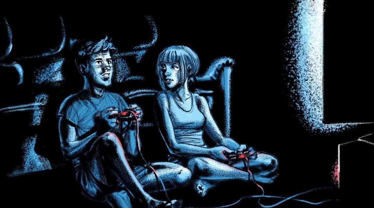 Источник: platogaming.com / Геймеры с геймпадами у телевизора