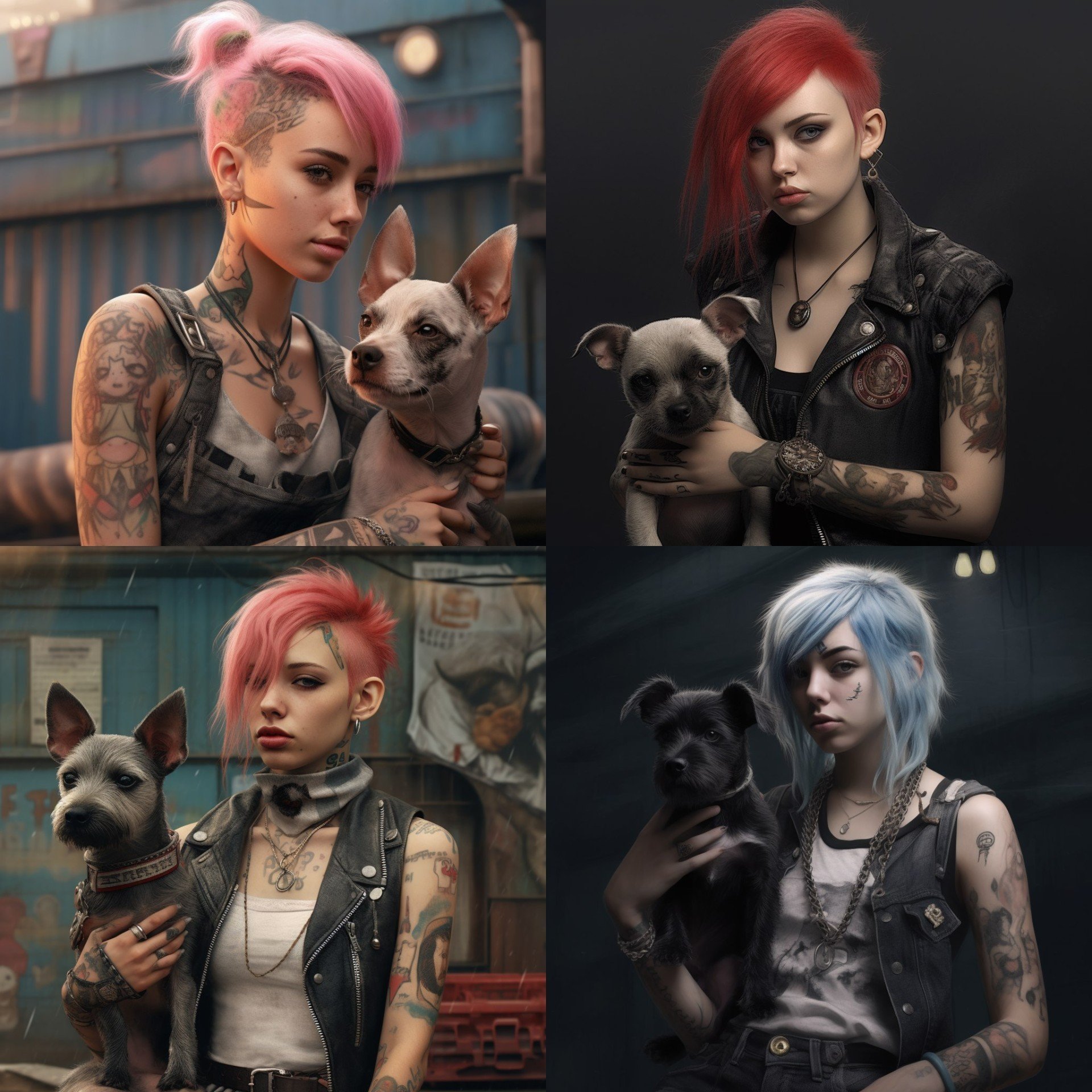 Девушка панк с собачкой от Midjourney