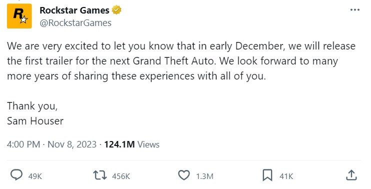 Официальный анонс трейлера GTA 6