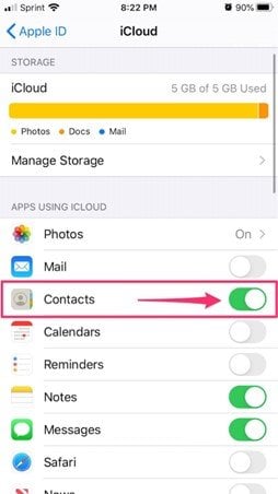 Отключение синхронизации контактов iOS