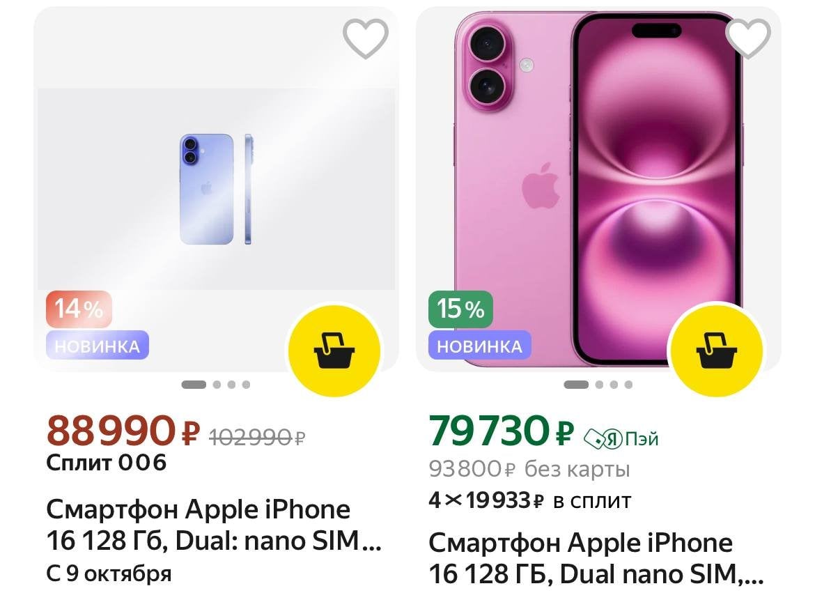Источник: «Яндекс.Маркет» / Цены на iPhone 16
