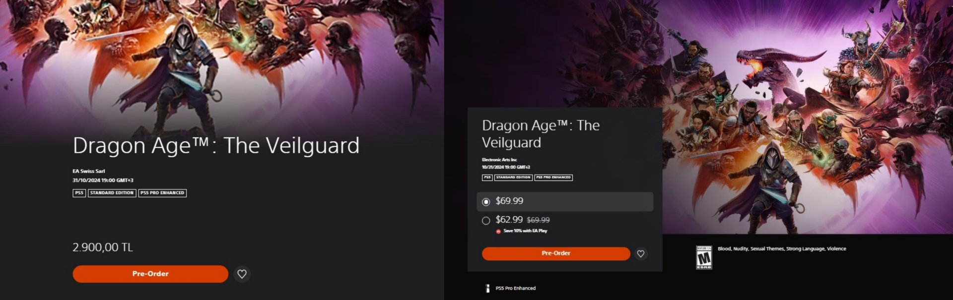 Источник: CQ.ru / Цены на Dragon Age: The Veilguard в турецком и американском PS Store