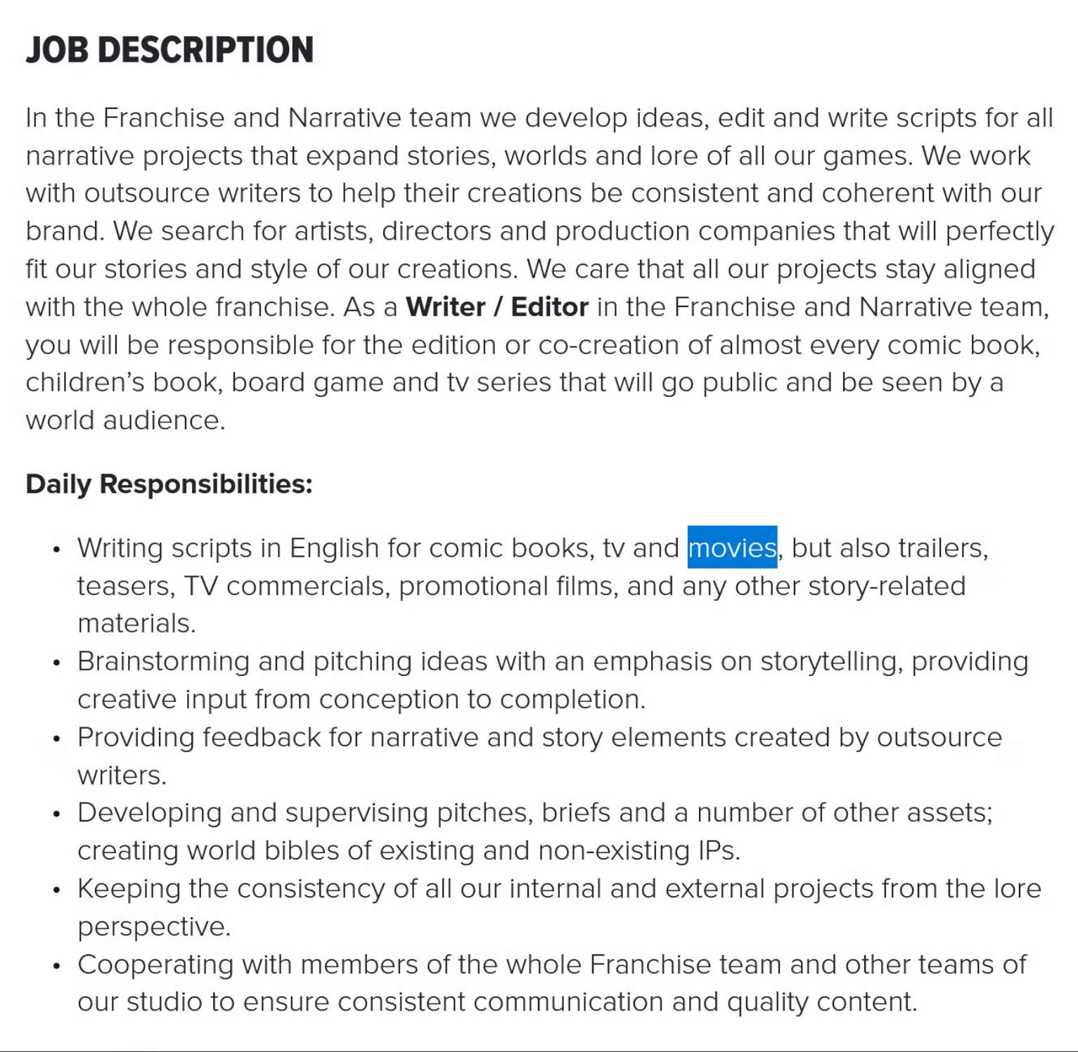 Источник: CDPR / Вакансия сценариста