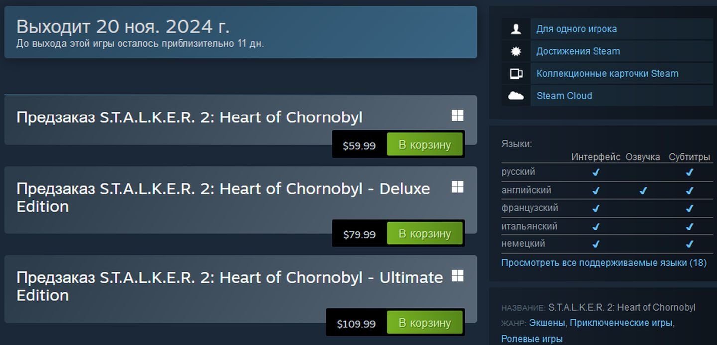 Источник: CQ / Скриншот страницы S.T.A.L.K.E.R. 2: Heart of Chornobyl в Steam