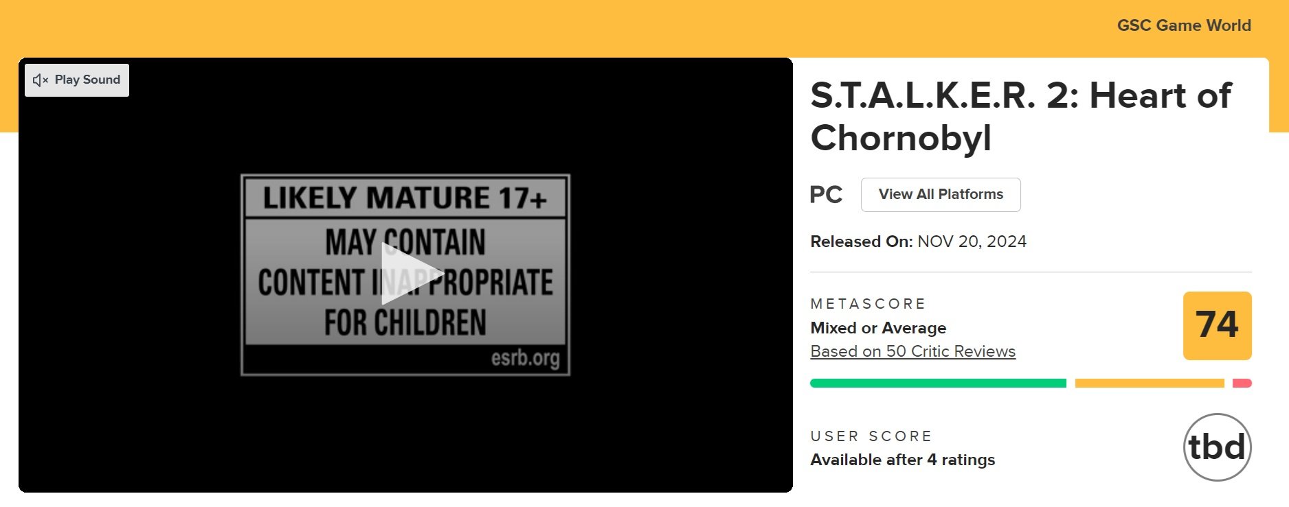 Источник: Metacritic / Первые оценки «Сталкер 2»