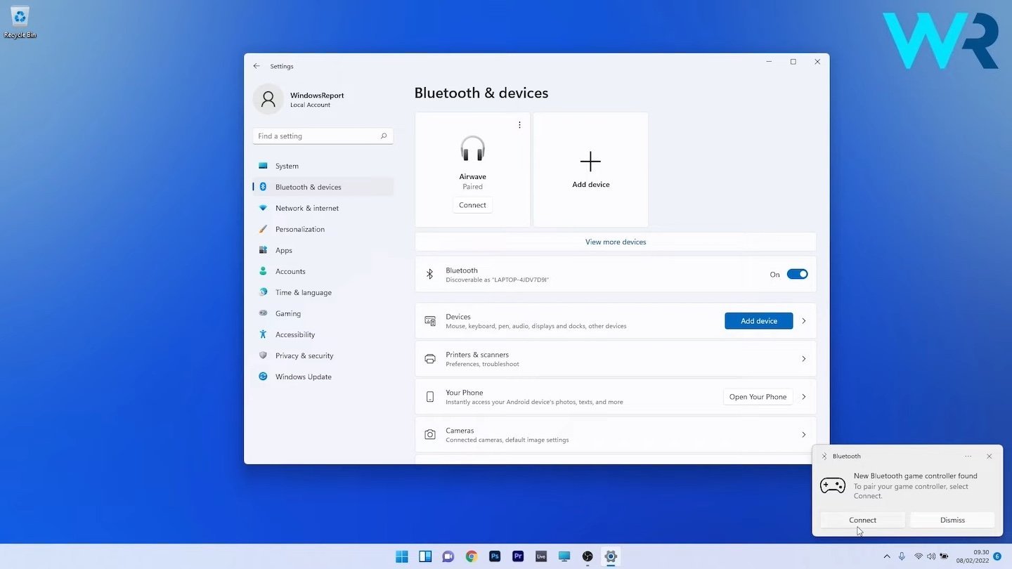 Источник: Windows Report / Подключение геймпада по Bluetooth