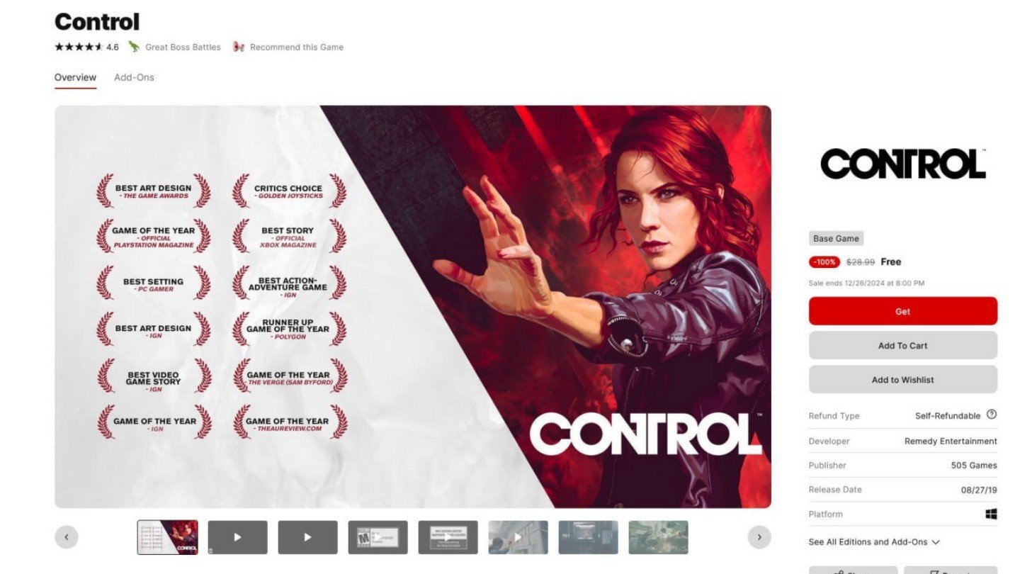 Источник: Epic Games Store / Страница Control в EGS
