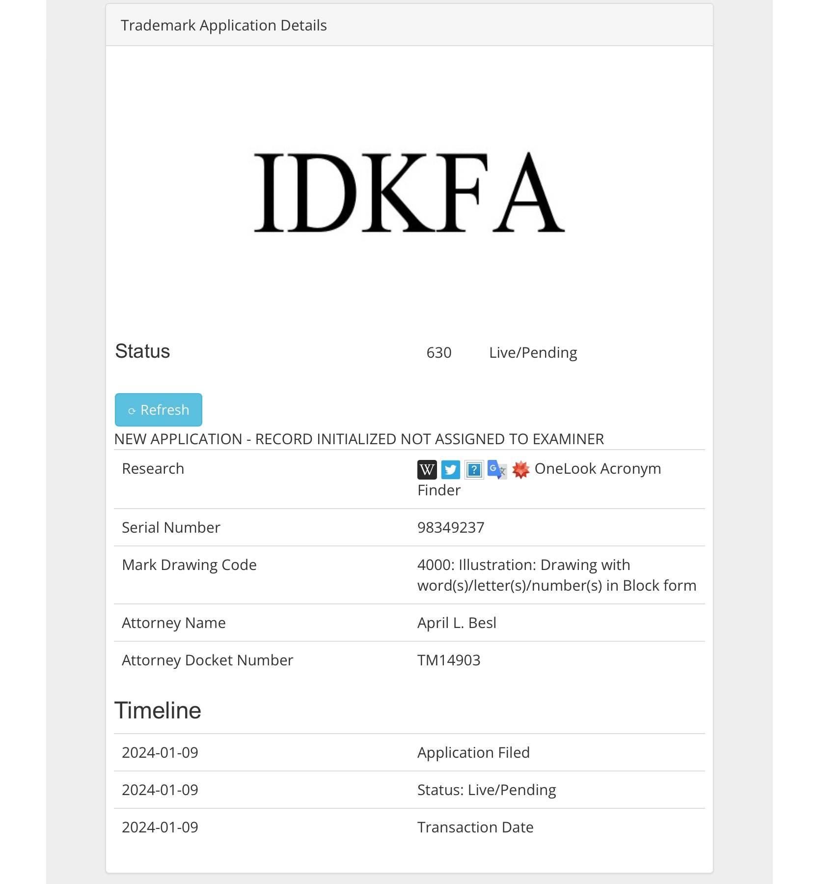 Источник: uspto.report / Торговая марка IDKFA