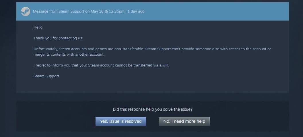 Источник: Reddit / Скриншот ответа службы поддержки Steam