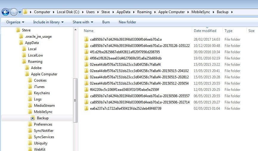 Источник: Apple / Папка с резервными копиями на Windows