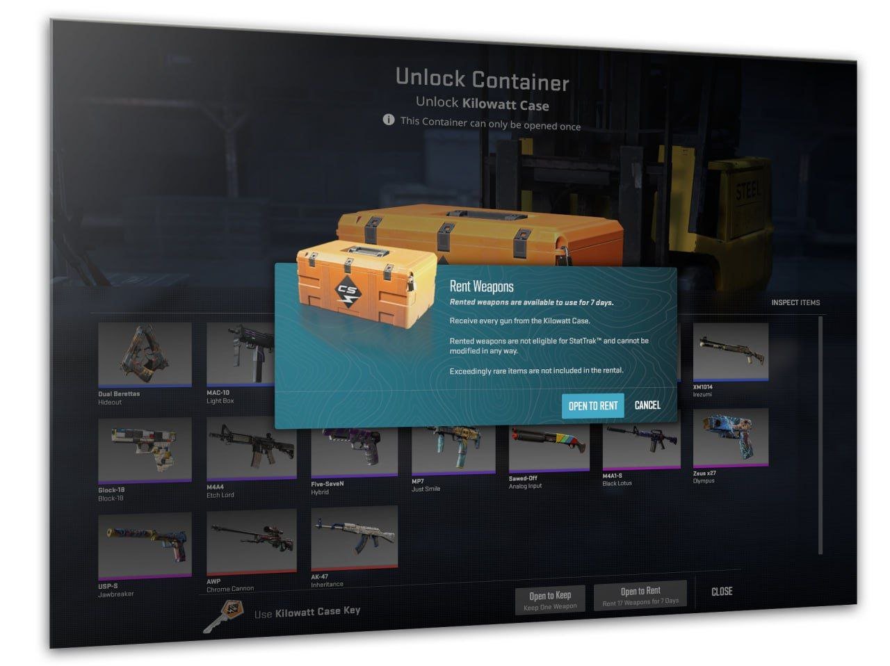 Источник: Steam / Аренда оружия из коллекции «Киловатт»