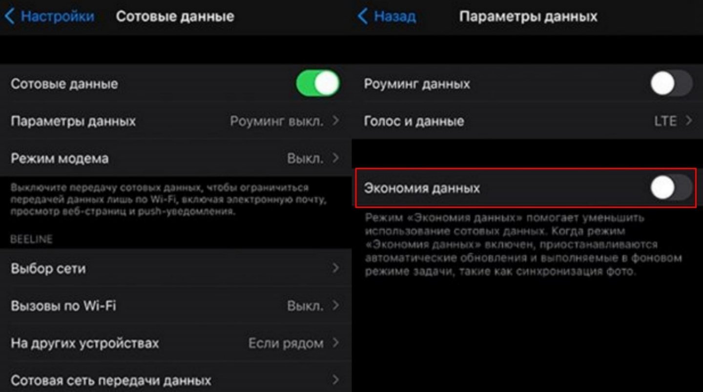 Источник: CQ / Отключение режима экономии трафика на iPhone