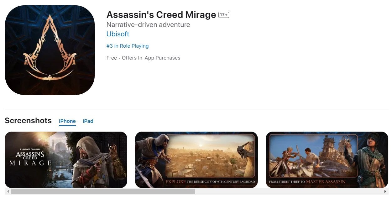 Источник: App Store / Скриншот страницы Assassin's Creed Mirage