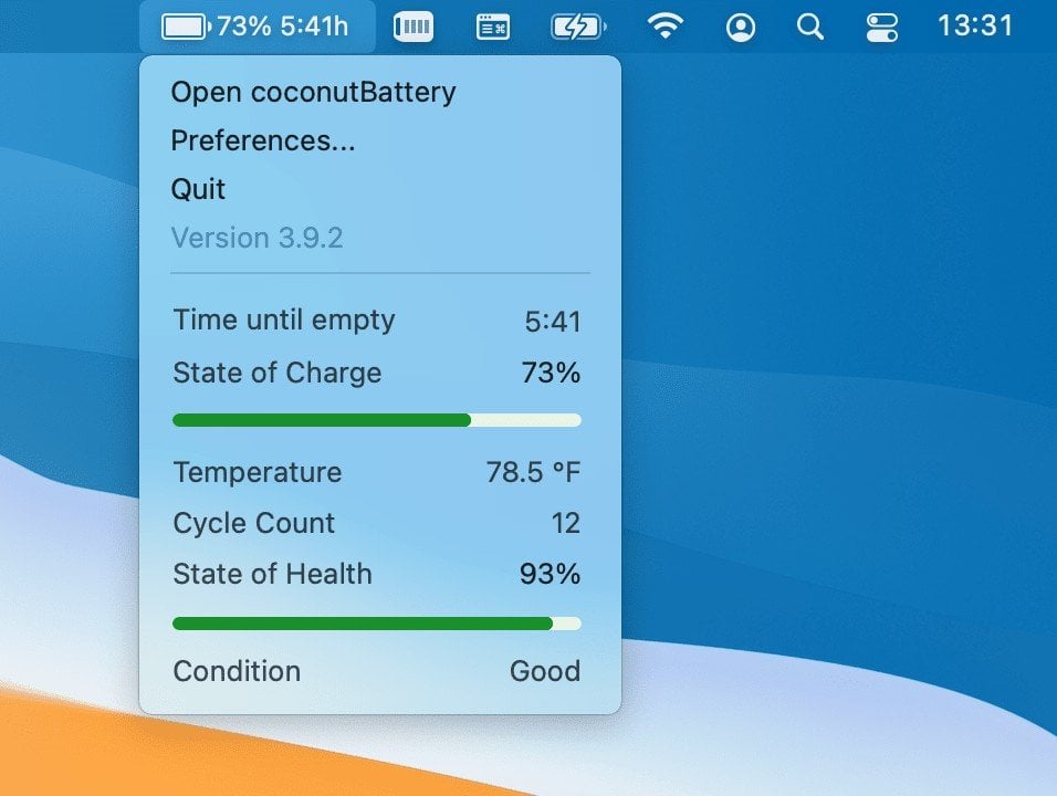 Источник: Coconut-flavour / Интерфейс программы coconutBattery 3.9