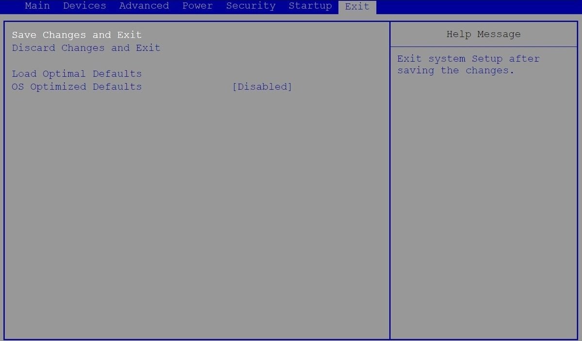 Источник: support.lenovo / Раздел Exit в BIOS