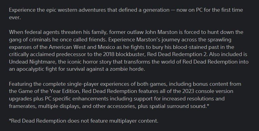 Источник: PS Store / Описание Red Dead Redemption