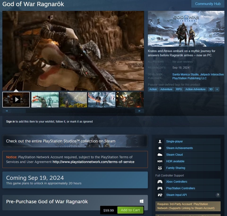 Источник: Steam / God of War Ragnarok в американском сегменте Steam