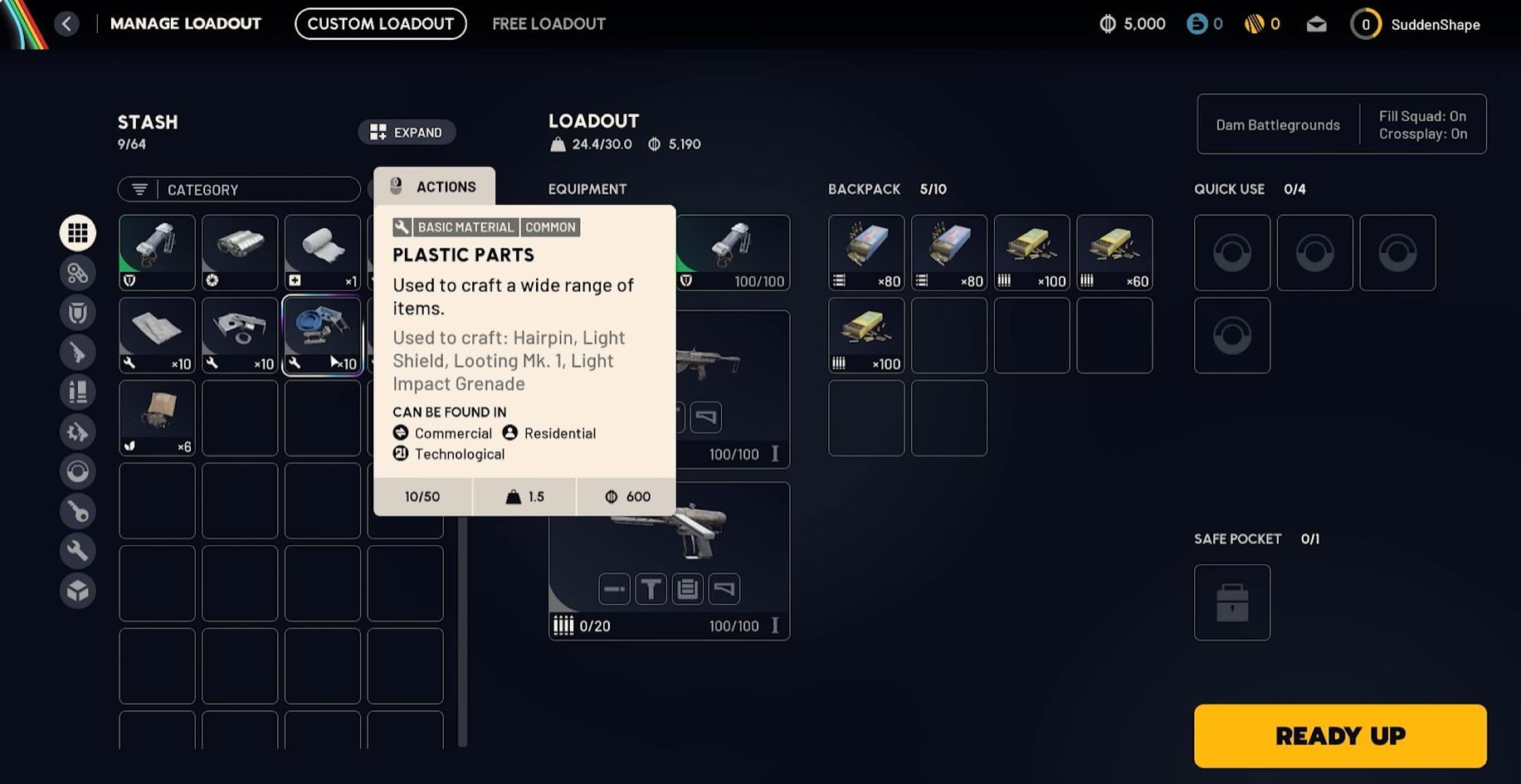 Меню инвентаря в ARC Raiders