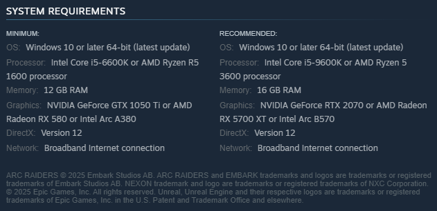 Системные требования ARC Raiders на ПК в Steam