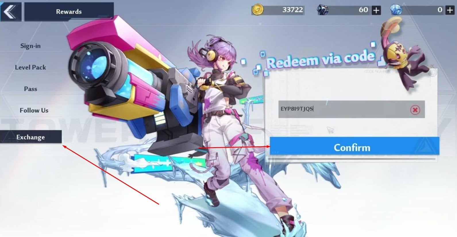 Ввод промокода Tower of Fantasy