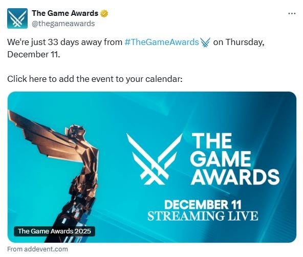 Пост от The Game Awards