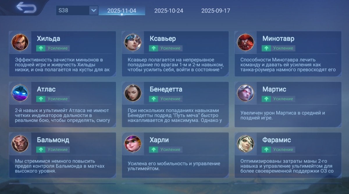 Источник: CQ.ru / Изменения в навыках и других характеристиках у героев в Mobile Legends: Bang Bang в разделе «Герои»