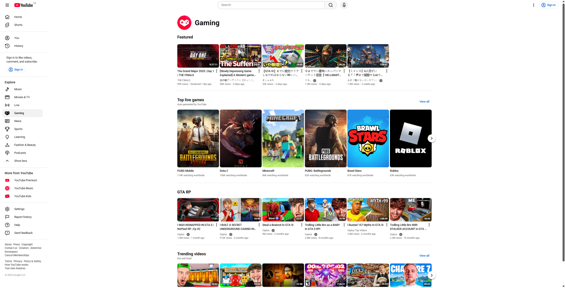 Главная страница Youtube Gaming