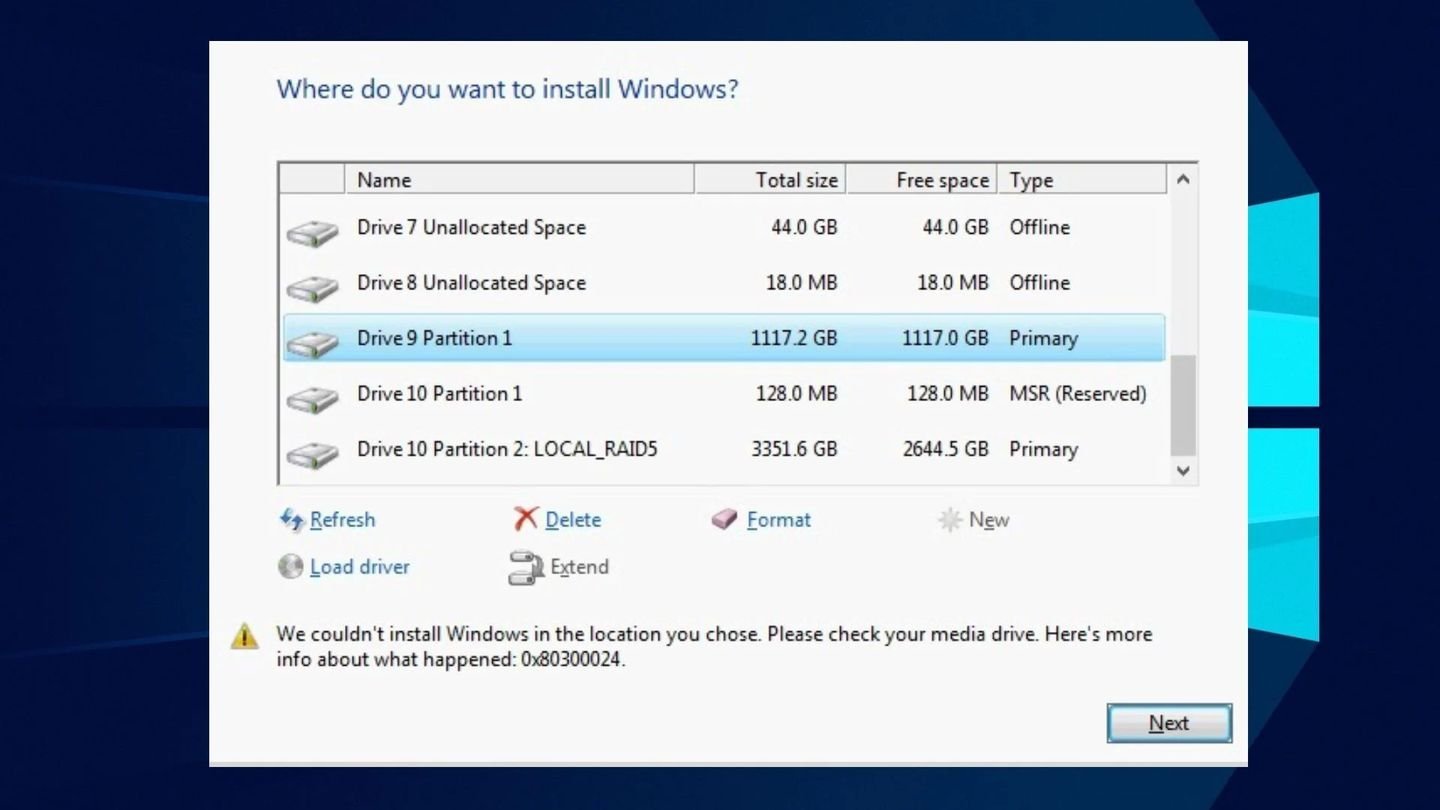 Источник: Windows Report / Скриншот ошибки 0x80300024