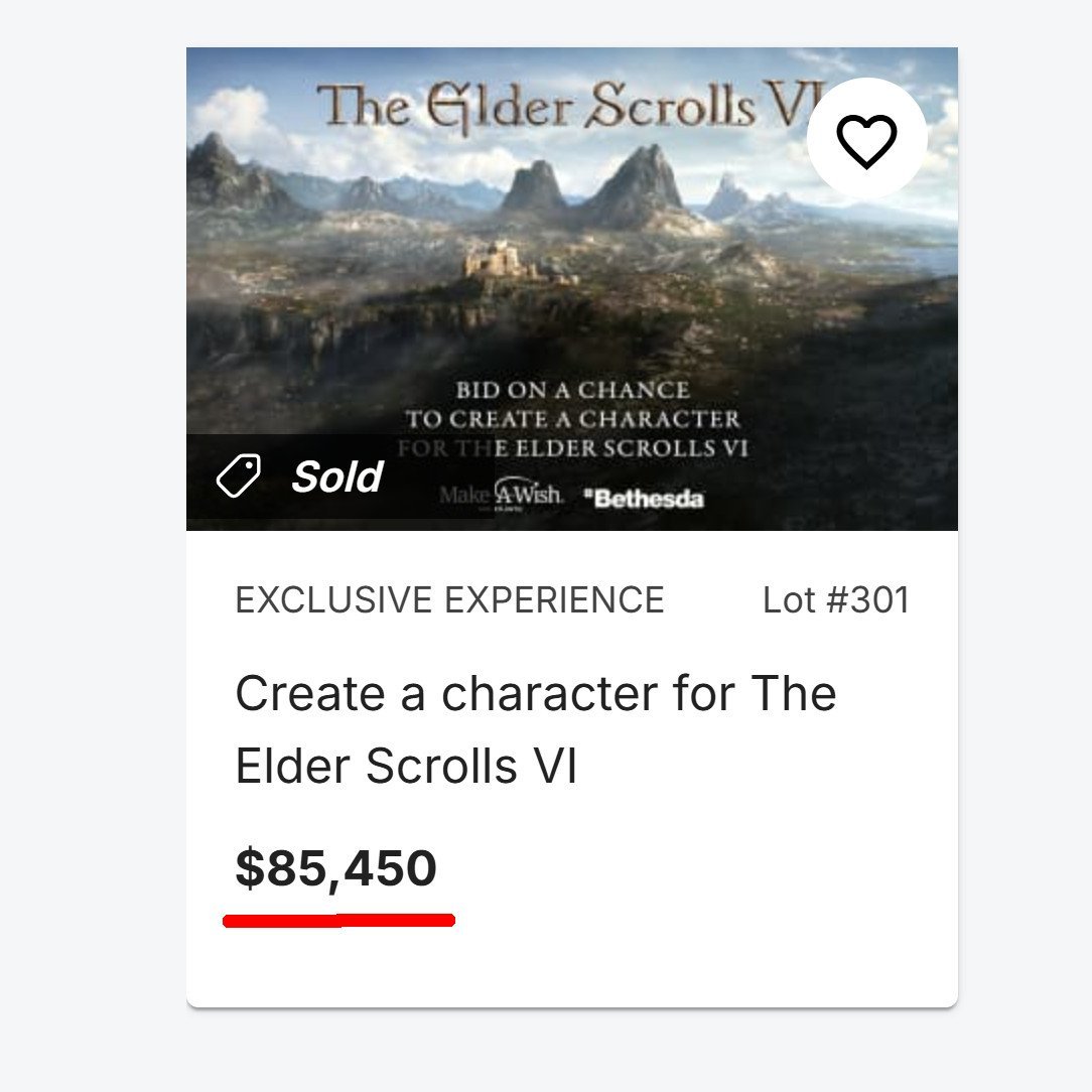 Лот на добавление персонажа в The Elder Scrolls 6
