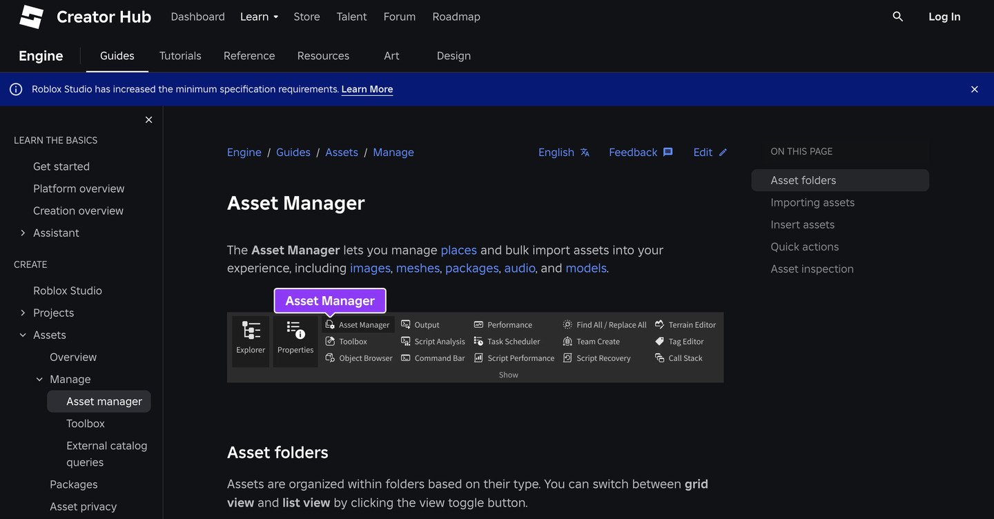 Источник: create.roblox.com / Страница Asset Manager