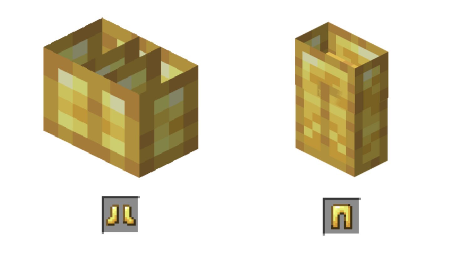 Источник: Minecraft Wiki / Золотые ботинки и золотые поножи