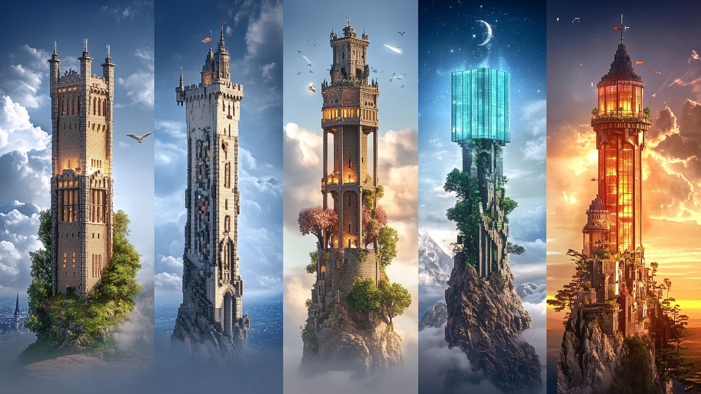 Источник: CQ / Башни в Minecraft, нейросеть Midjourney
