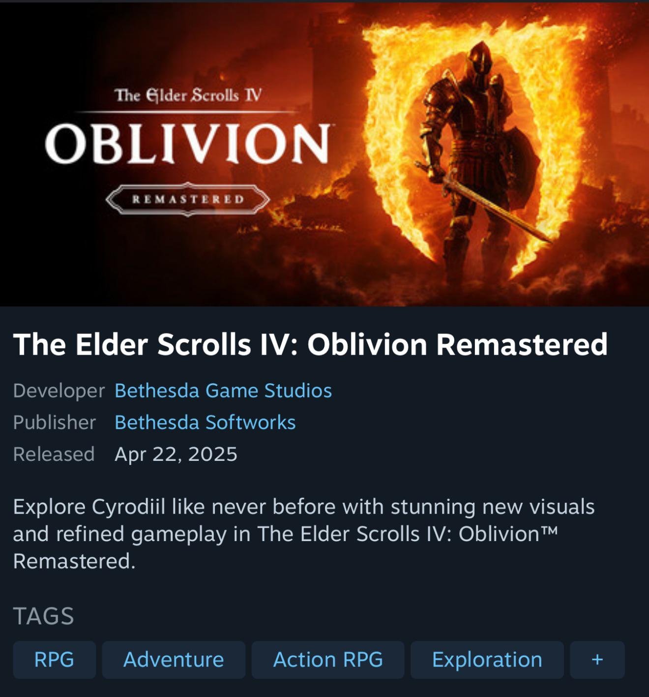 The Elder Scrolls IV: Oblivion Remastered в Steam
