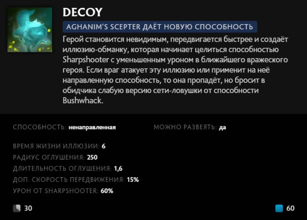 Скриншот CQ.ru / Описание умения Decoy (Aghanim's Scepter)