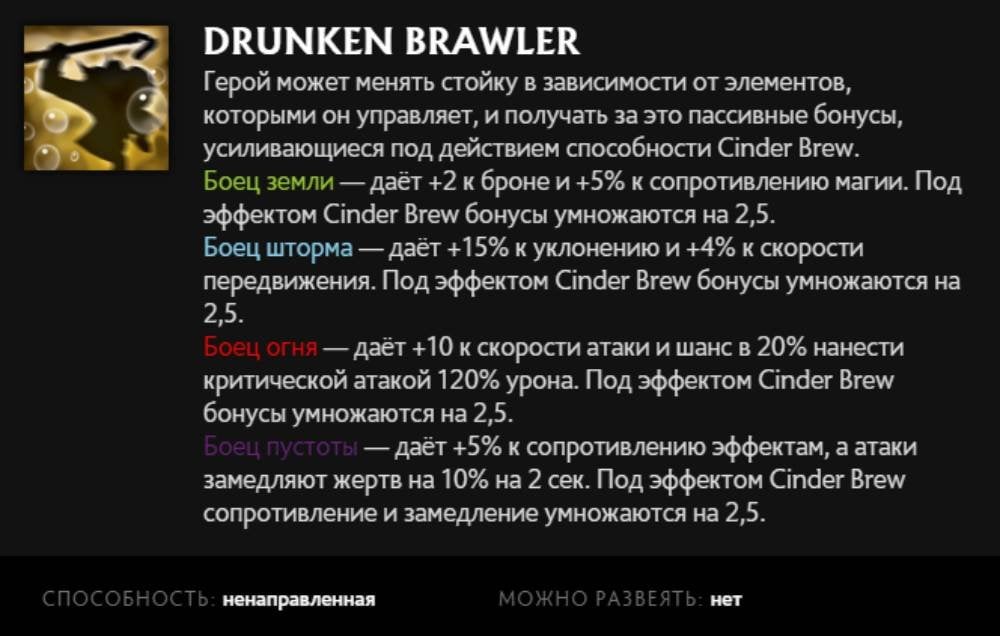 Скриншот CQ.ru / Описание умения Drunken Brawler