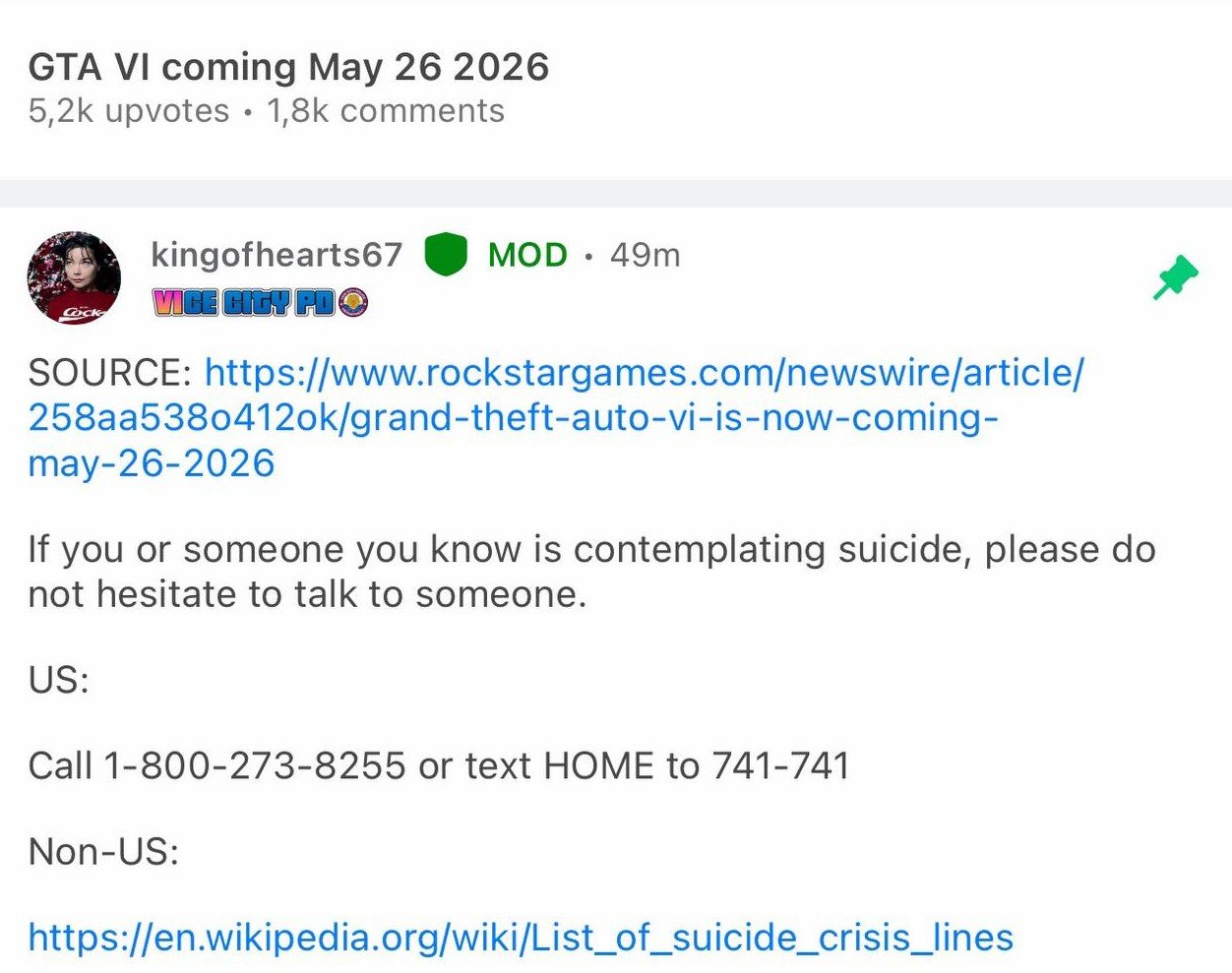Скриншот треда на Reddit