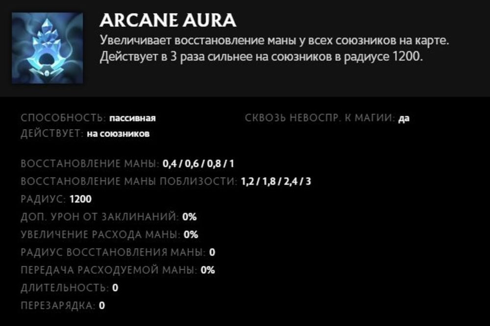 Скриншот CQ.ru / Описание умения Arcane Aura