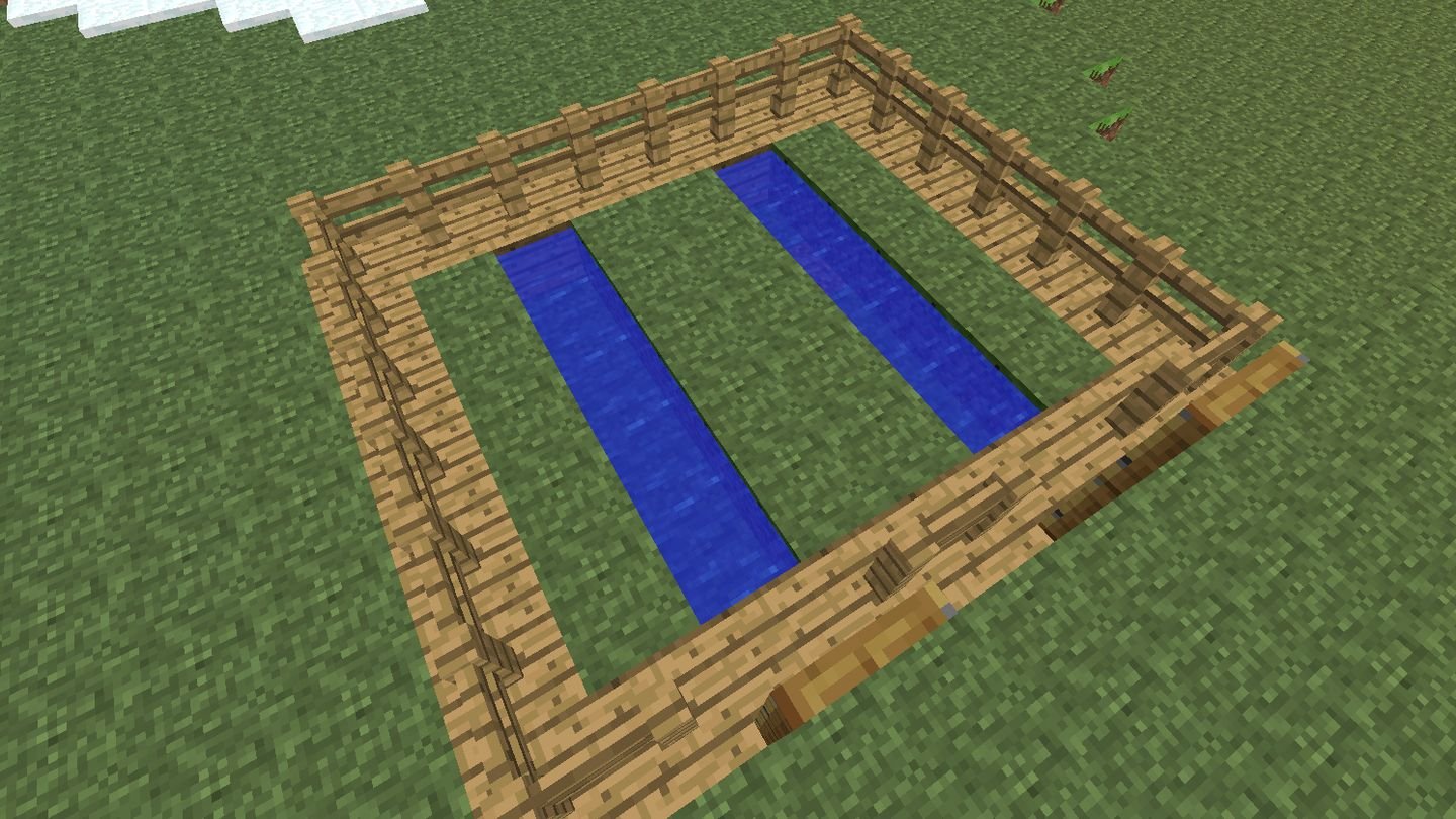Источник: Minecraft Wiki / Постройка простой фермы