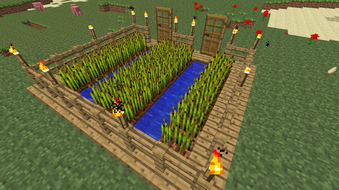 Источник: Minecraft Wiki / Постройка простой фермы