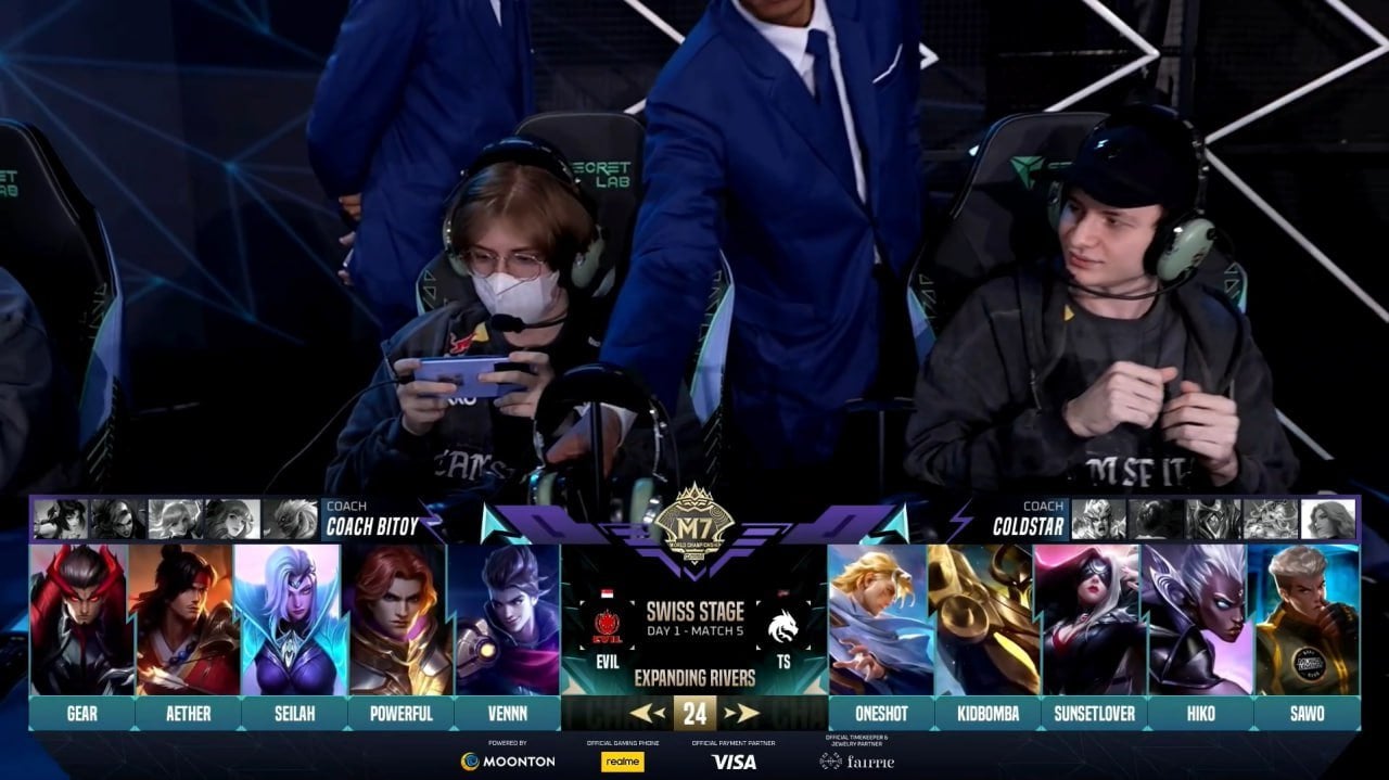 Скриншот с официальной трансляции M7, в кадре игроки Team Spirit