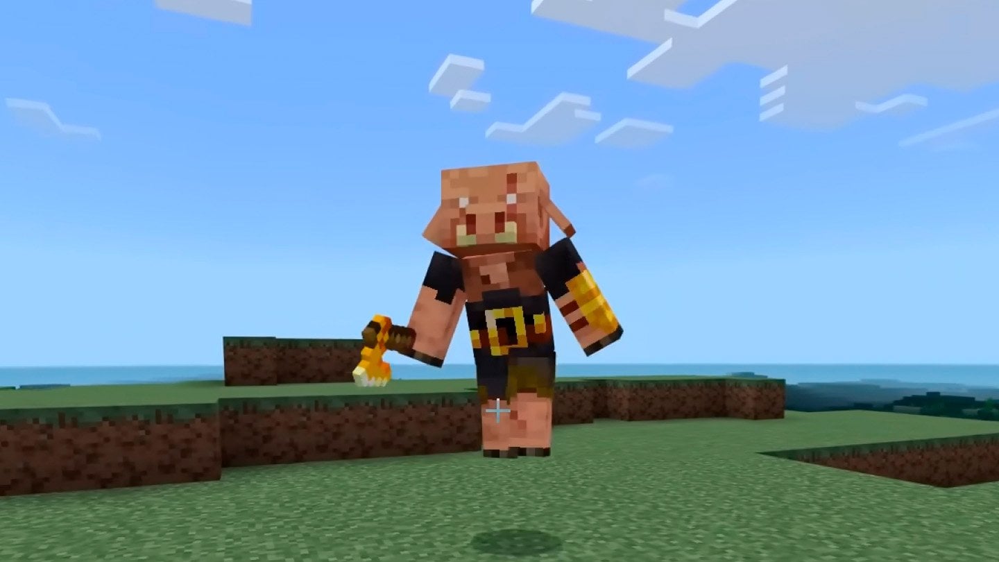 Источник: скриншот CQ.ru / Жестокий пиглин с топором бежит на игрока в бастионе